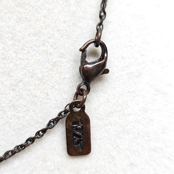 VINTAGE 1928 Copper and Blue Beaded Dainty Necklace Signed - Picture 4 of 4